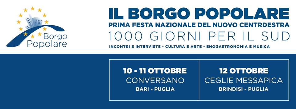 Conversano: tutto pronto per “Borgo Popolare per il Sud”, la prima festa nazionale del NCD