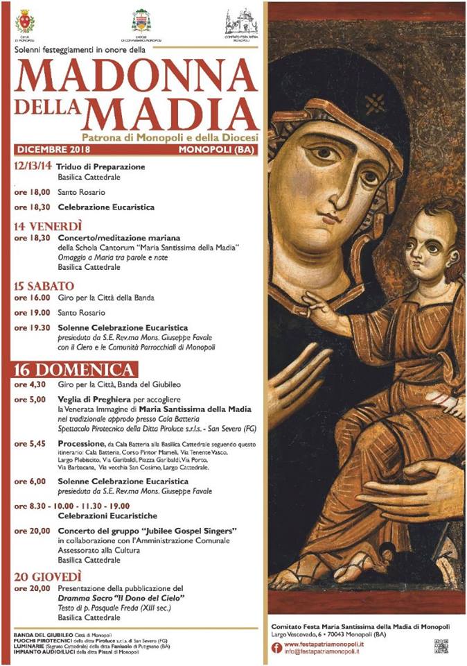 MONOPOLI Domenica 16 dicembre l’approdo della Madonna della Madia