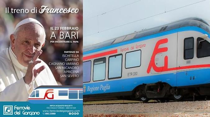 Papa Francesco, treni e bus speciali dal Sud Est Barese