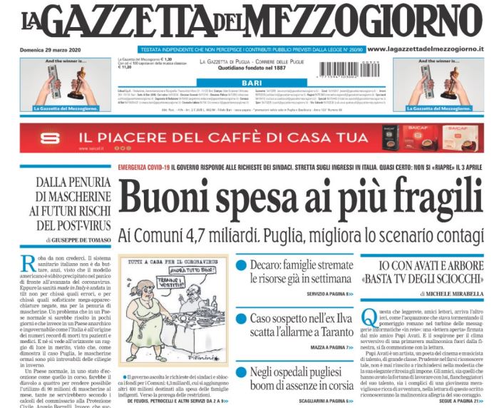 Rassegna stampa 29/3 Gazzetta: “Buoni spesa ai più fragili”