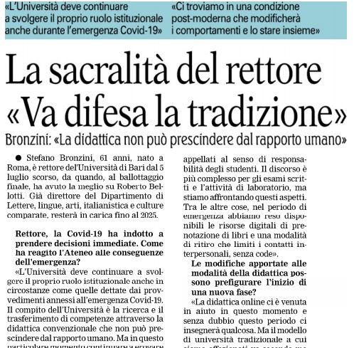 Rassegna stampa 29/3 Gazzetta: intervista a rettore Uniba