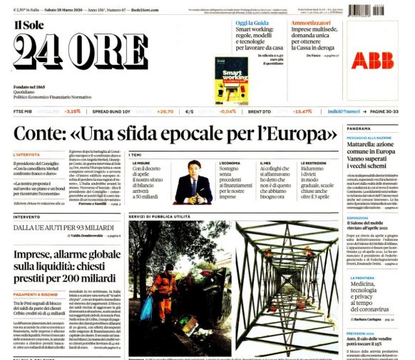 PRIME PAGINE 28/03 Sole 24 Ore: “Una sfida epocale”