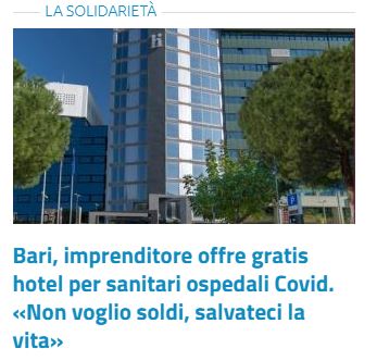 RASSEGNA STAMPA 31/3 “Offre gratis hotel a sanitari Covid”