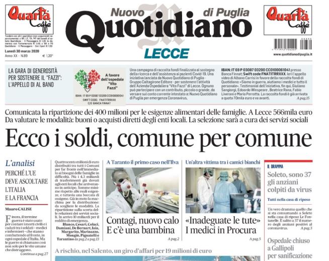 Rassegna 30/3 Quotidiano: “I soldi comune per comune”