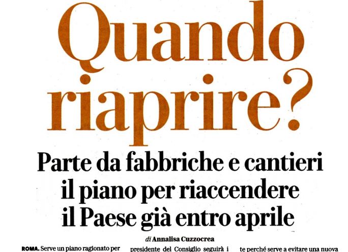 Rassegna 30/3 Repubblica: “Il piano per ripartire”