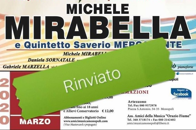 Monopoli, rinviati i concerti degli “Amici della Musica”