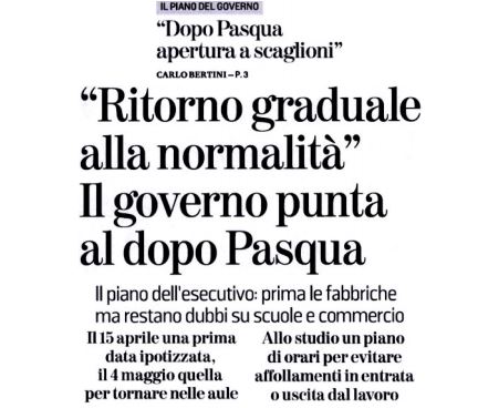 Rassegna 30/3 La Stampa: “Riaperture dopo Pasqua”