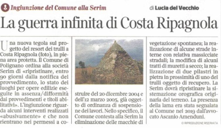 Ripagnola, il Comune ordina a Serim ripristino dei luoghi