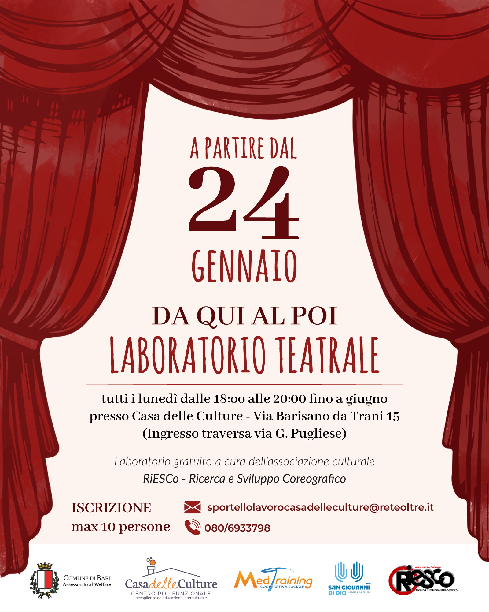 Bari, al via il laboratorio teatrale “Da qui al poi”