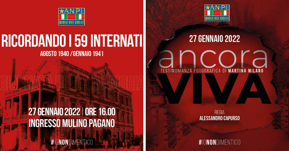 Gioia, A.N.P.I. organizza due iniziative per la Giornata della Memoria