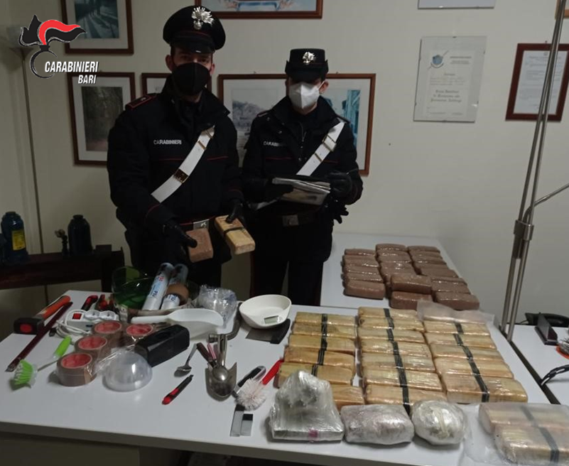 Mola, sequestrati dai Carabinieri 25 kg di eroina. Un arrestato