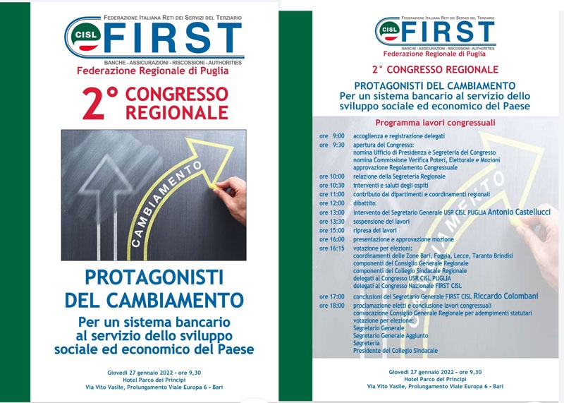 Bancari: oggi il Congresso della First Cisl regionale a Bari