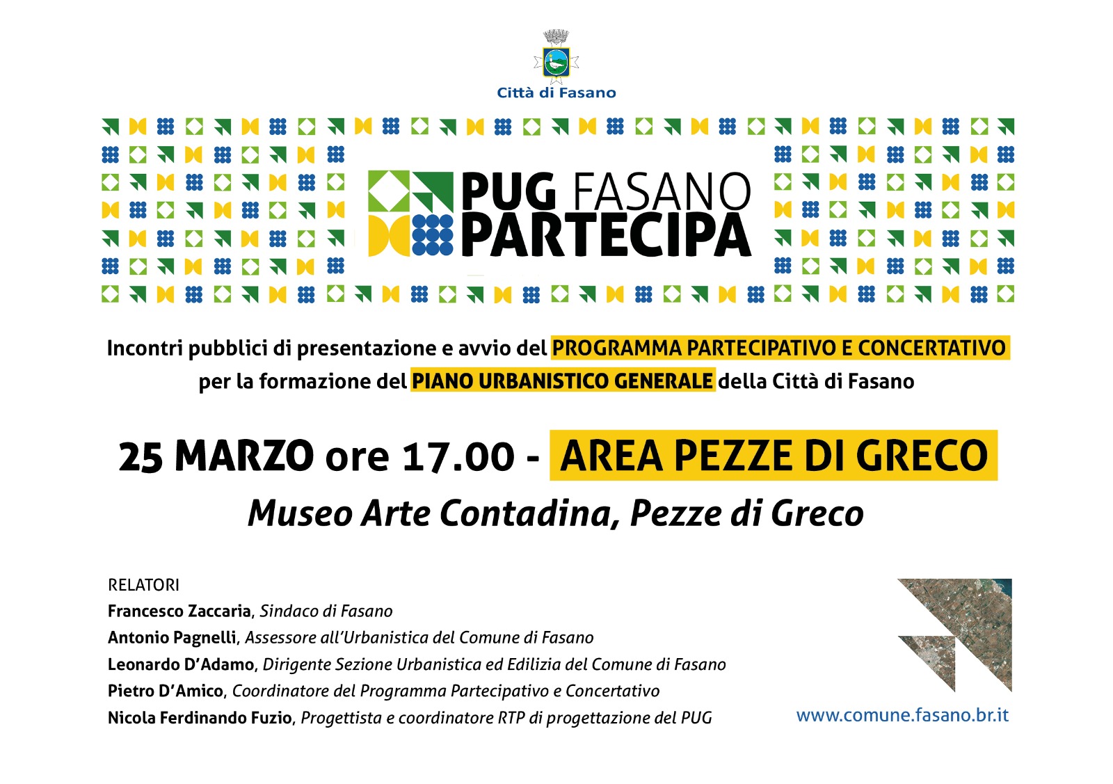 Fasano, venerdì 25 marzo terzo tavolo di confronto con la città sul Pug