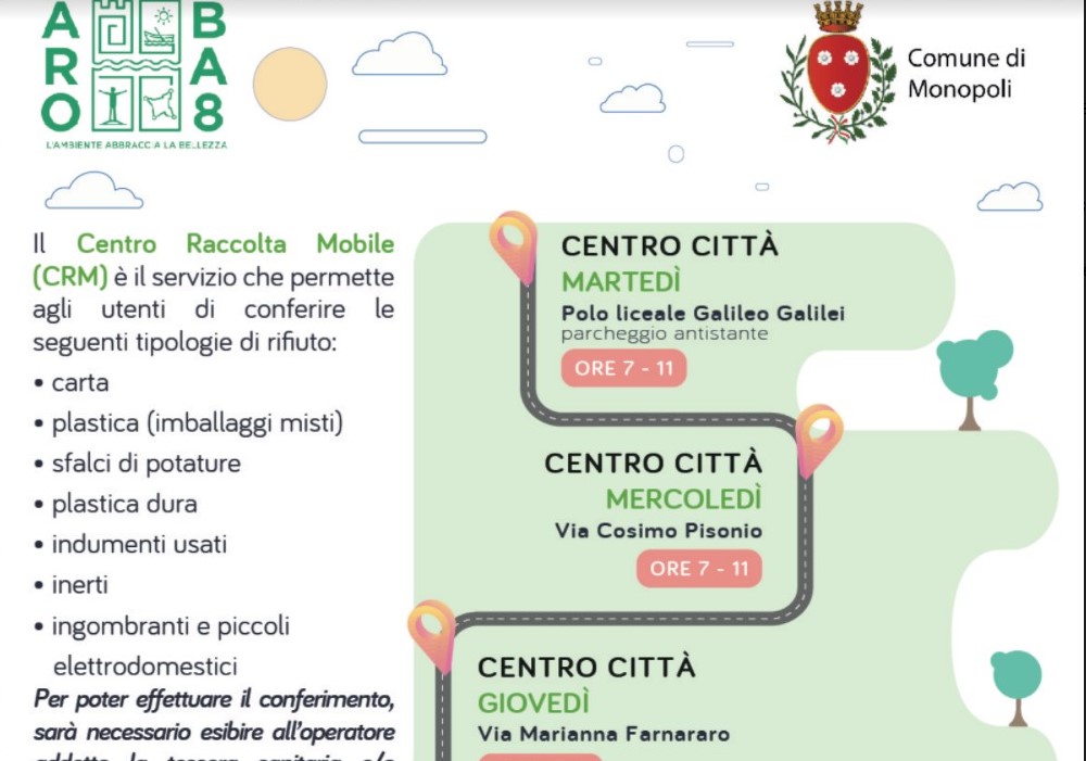 Monopoli, rifiuti, CRM dove e quando trovarlo