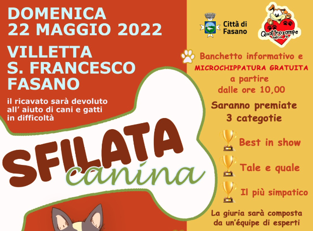 Fasano, quattro zampe nel cuore, il 22 maggio microchippatura gratuita
