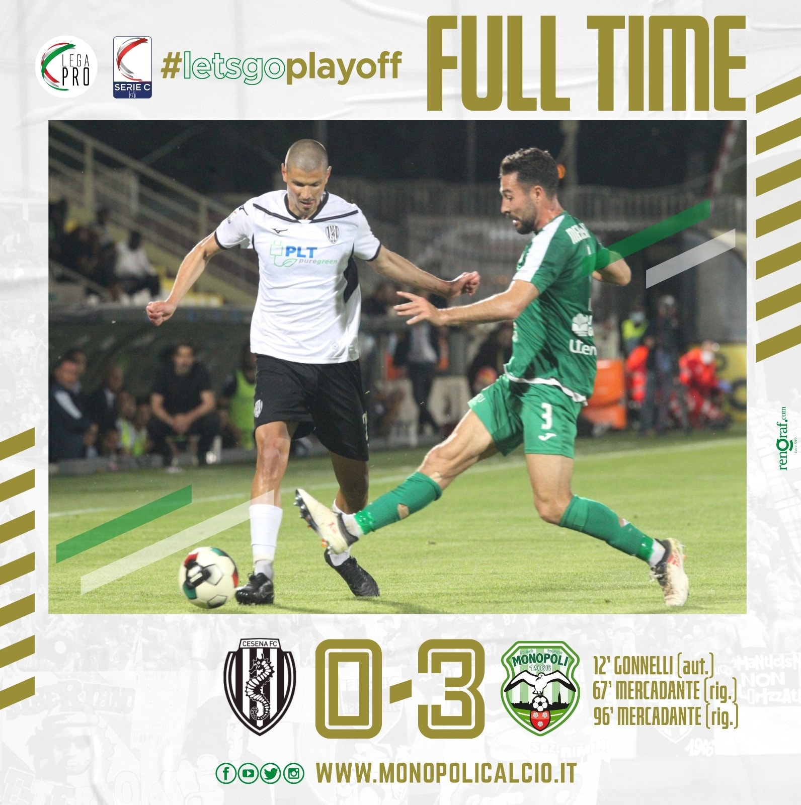 Calcio, impresa del Monopoli a Cesena