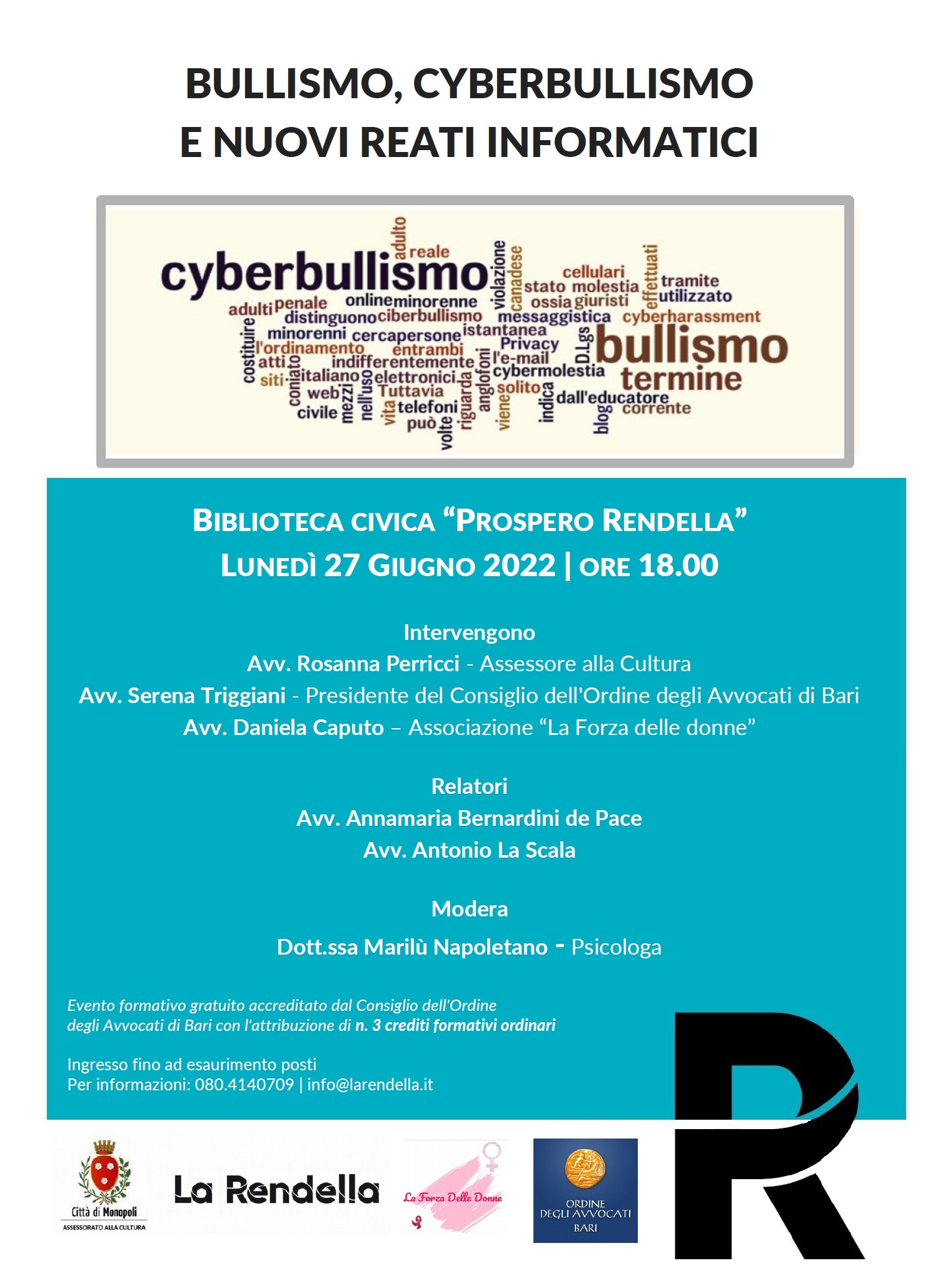 “Bullismo, Cyberbullismo e nuovi reati informatici”, seminario a Monopoli
