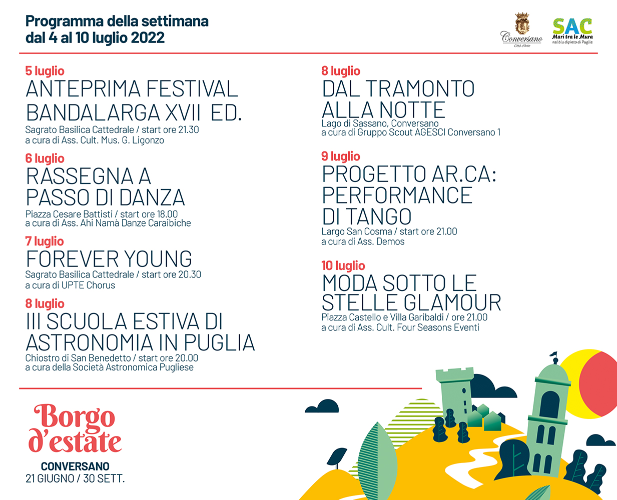 Conversano: Borgo d’estate, presentato il cartellone degli eventi. L’11 luglio il clou: le Vibrazioni