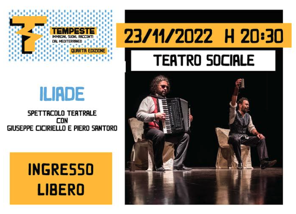 Fasano: Festival Tempeste, il 23 novembre al Teatro Sociale sarà la volta di «Iliade»