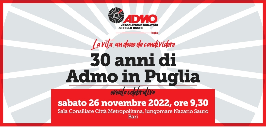 Admo Puglia festeggia 30 anni dalla fondazione: con un evento celebrativo a Bari