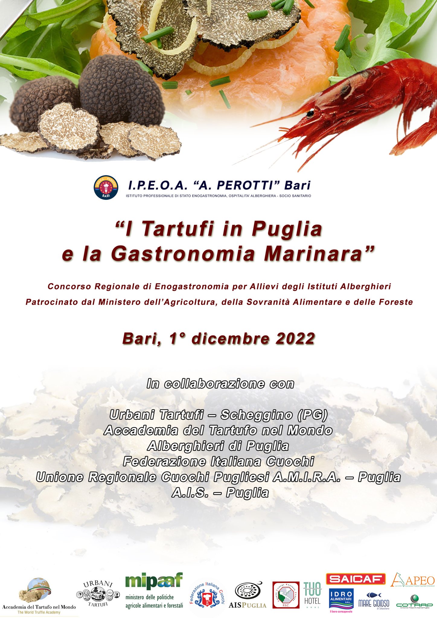 Tartufi e gastronomia marinara, si sfidano 7 istituti pugliesi