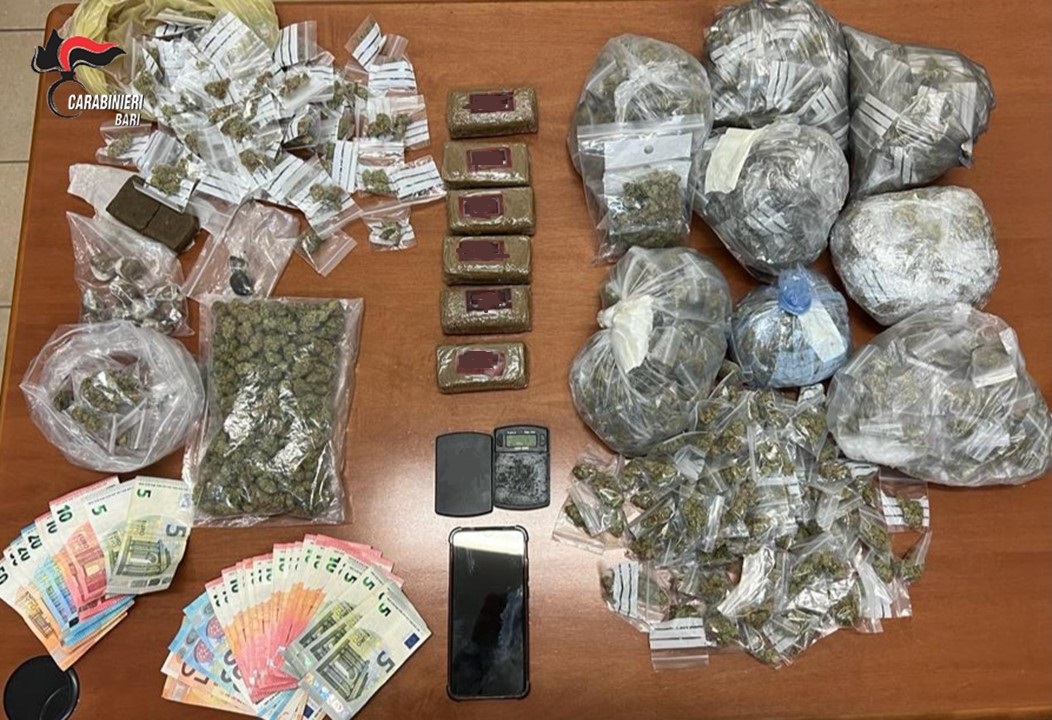 Casamassima: Sequestrati marijuana e hashish, un soggetto arrestato