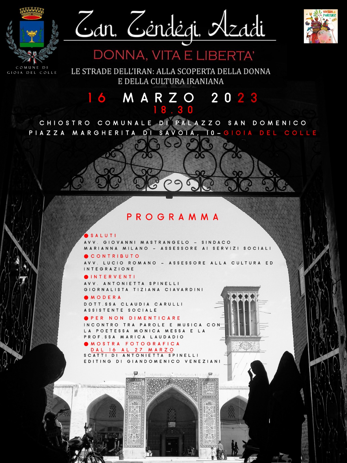 A Gioia del Colle “Zan, Zendegi, Azadi”, un evento dedicato alla donna e alla cultura iraniana