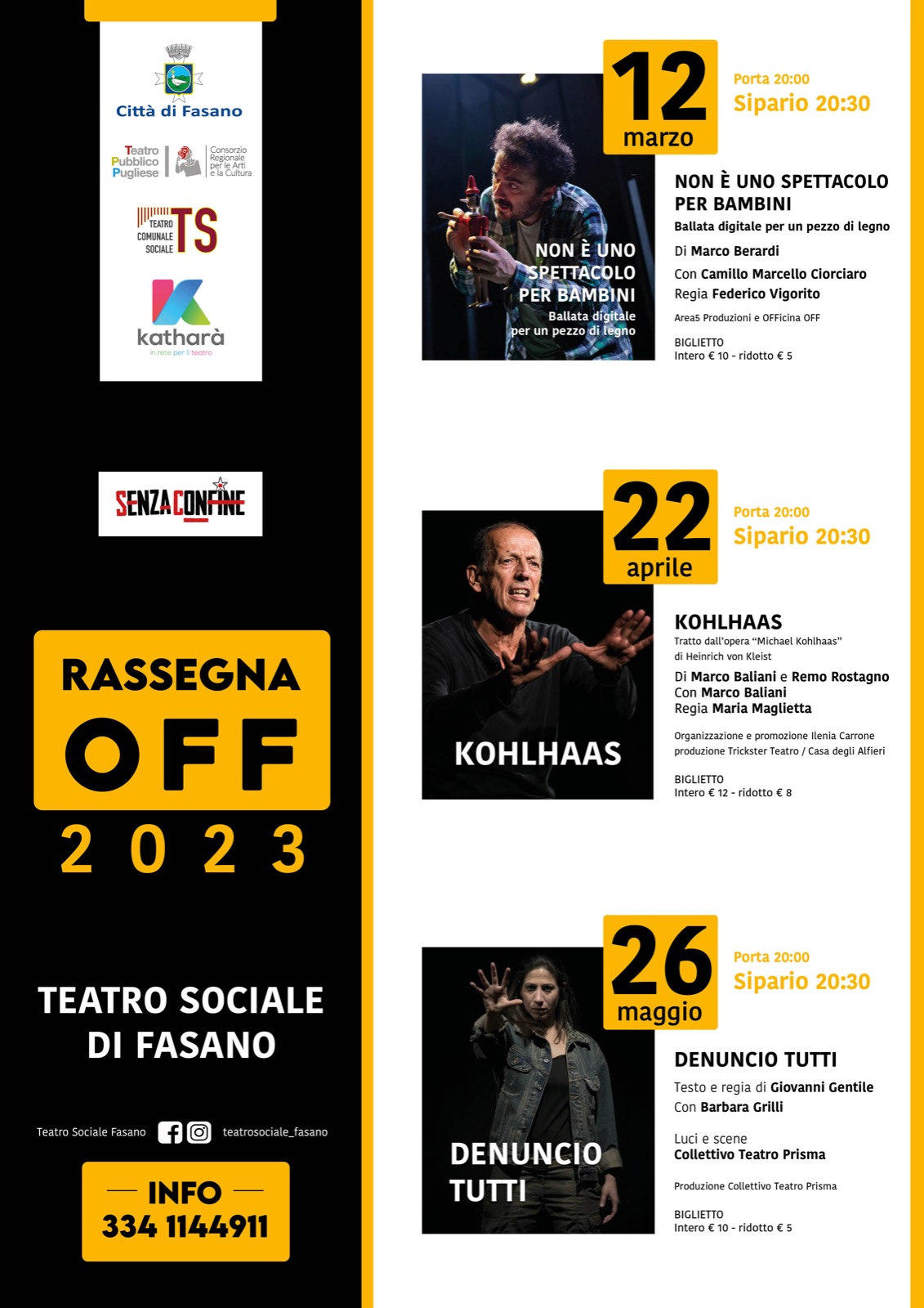 Fasano: Rassegna Off, tre spettacoli di teatro d’avanguardia in scena al Teatro Sociale