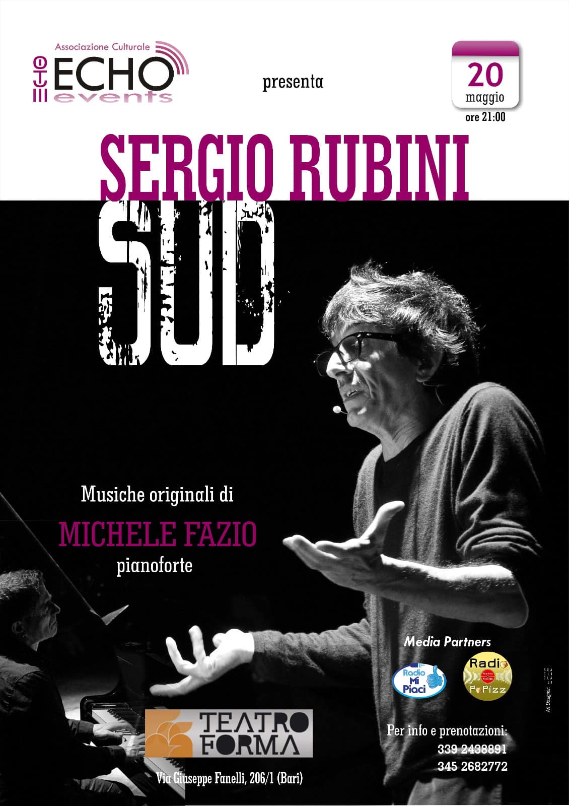 Bari: Al teatro Forma Sergio Rubini con Michele Fazio propone il suo Sud