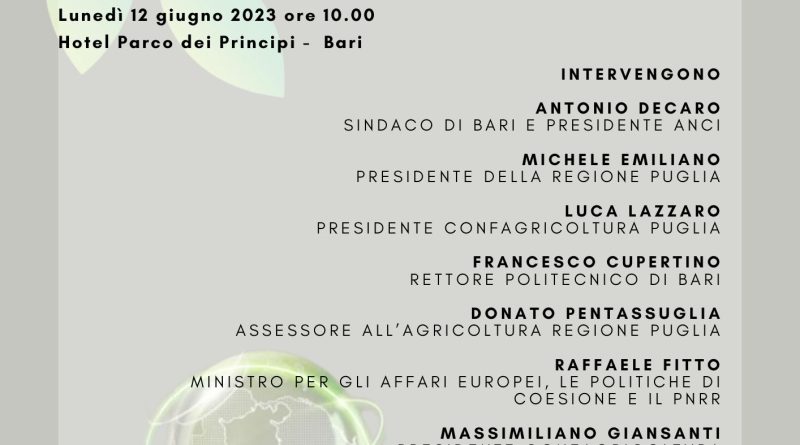 Confagricoltura: lunedì a Bari si svolgerà l’incontro “Il coraggio di cambiare, l’agricoltura tra rigenerazione e innovazione per ricominciare a crescere in Puglia”