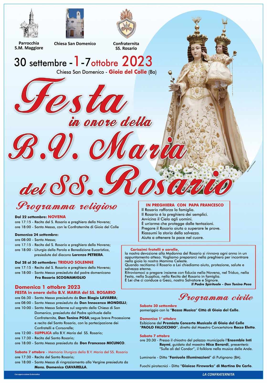 Al via la Festa Madonna del Rosario Gioia del Colle