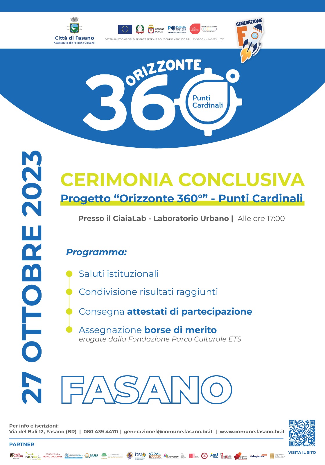 Fasano: Politiche Giovanili, cerimonia conclusiva per raccontare i risultati del progetto «Orizzonte 360°»