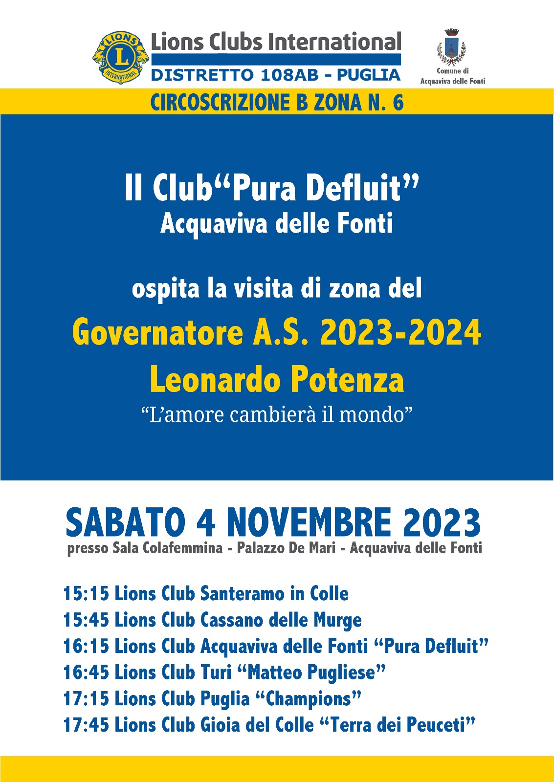 Il Governatore Lions Leonardo Potenza in visita ad Acquaviva