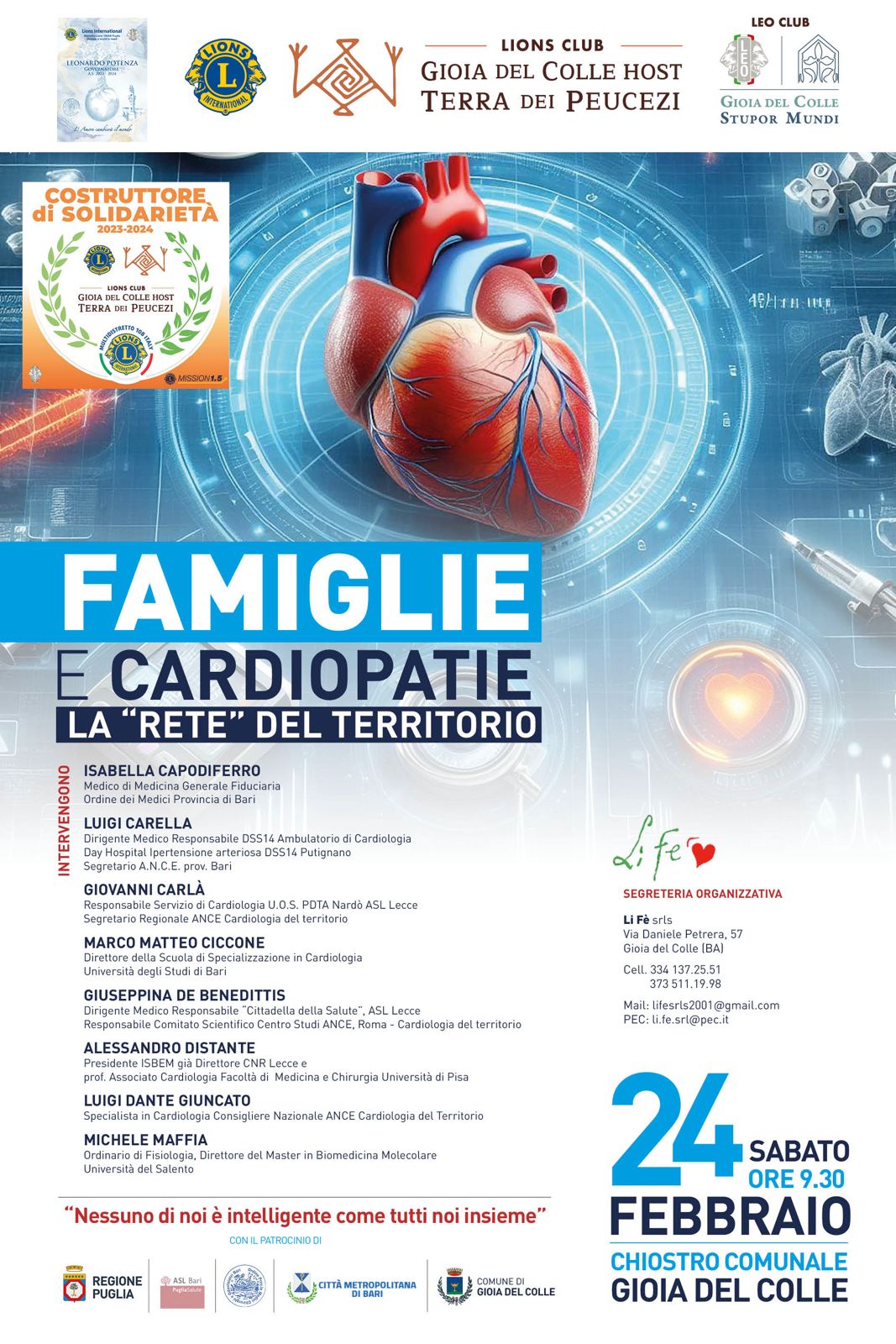 Gioia del Colle, sabato 24 il convegno “Famiglie e cardiopatie. La rete del territorio”