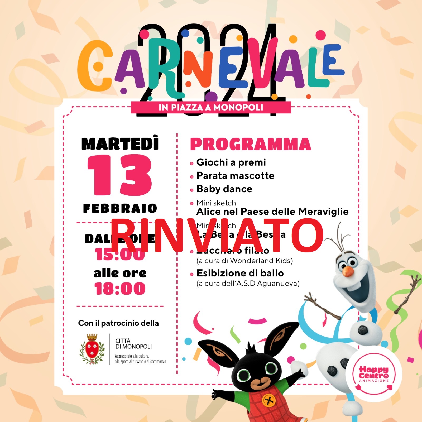 Rinviato il Carnevale di Monopoli