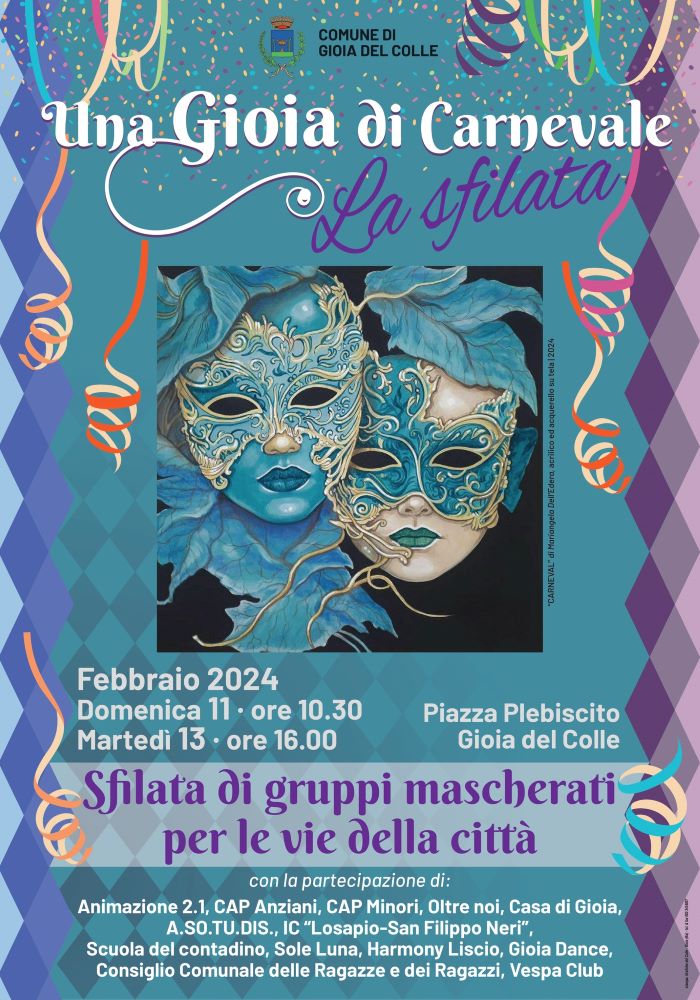 Gioia del Colle, Domenica 11 e Martedì 13 le sfilate per le vie della città