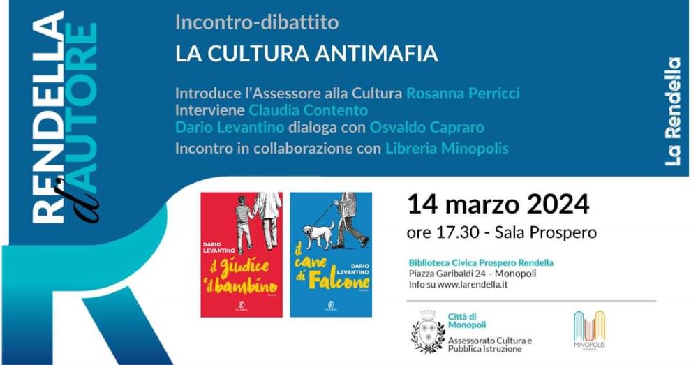 Monopoli, nella Biblioteca Rendella l’incontro-dibattito dal titolo “La cultura antimafia” con Dario Levantino