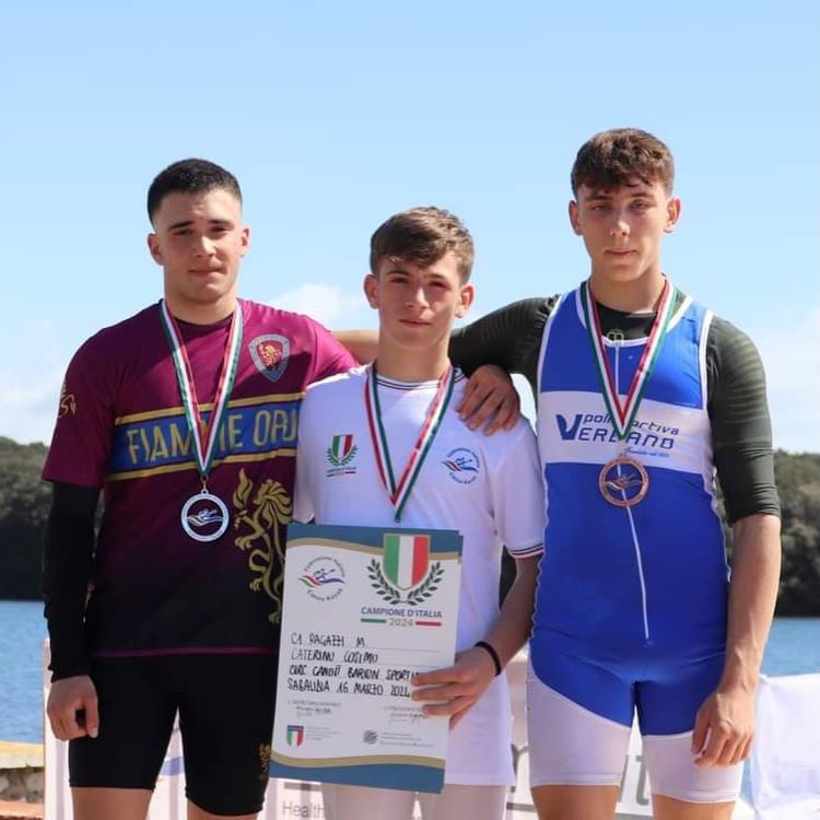 Canoa - Campionato Italiano di fondo, podio C1 Ragazzi con Cosimo Caterino del CC Barion