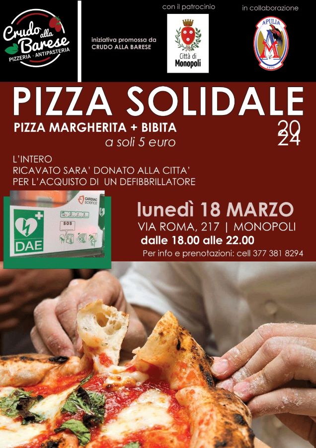 Monopoli, il 18 marzo l’iniziativa “Pizza della Solidarietà 2024”