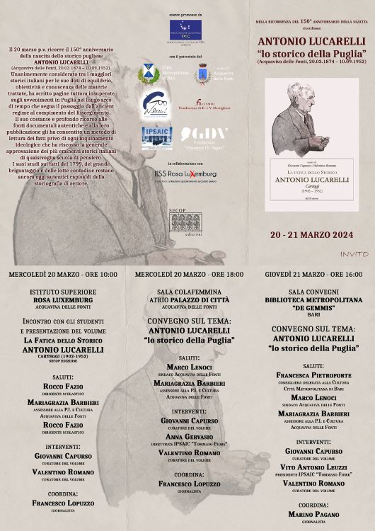 Acquaviva delle Fonti, le iniziative per i 150 anni dalla nascita di Antonio Lucarelli