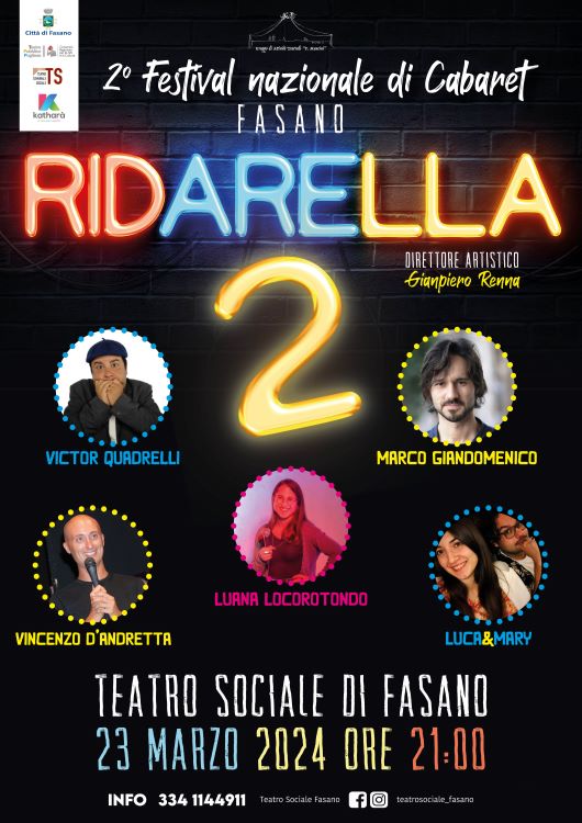 Fasano, al Teatro Sociale la 2ª edizione del Festival del Cabaret,“Ridarella”