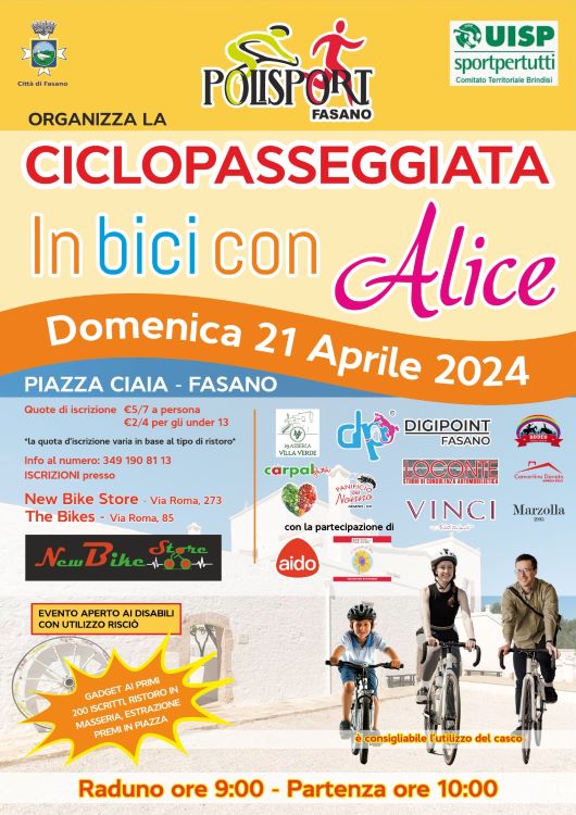 Fasano, torna la ciclopasseggiata «In bici con Alice»