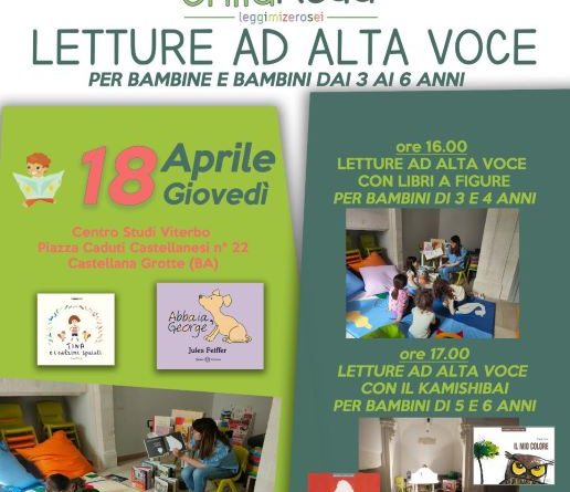 Comune di Castellana Grotte, Letture ad alta voce con ChildRead: il Centro Studi Viterbo si anima con i bimbi tra i 3 e i 6 anni