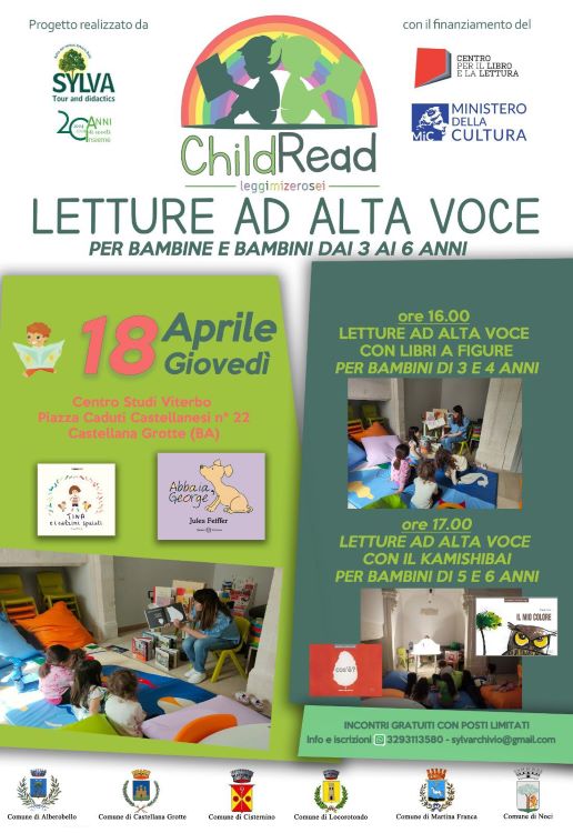 Comune di Castellana Grotte, Letture ad alta voce con ChildRead: il Centro Studi Viterbo si anima con i bimbi tra i 3 e i 6 anni