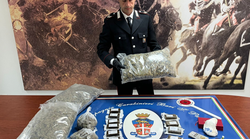 Bari,i Carabinieri scoprono un deposito di sostanze stupefacenti. Arrestato un 24enne