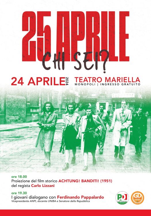 Monopoli, al Teatro “Mariella” un incontro per celebrare la Festa della Liberazione