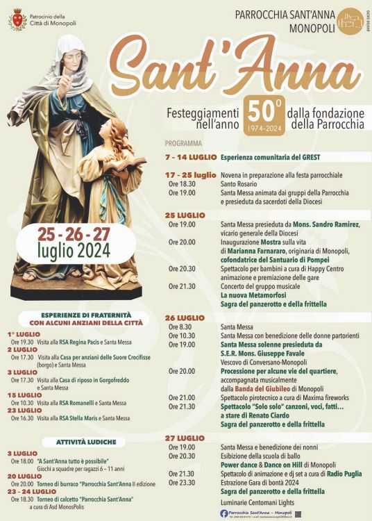 Monopoli, tornano i festeggiamenti in onore di Sant’Anna