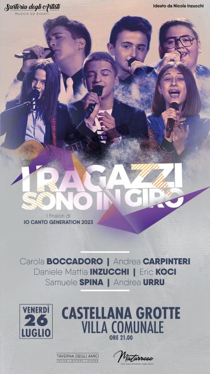 Castellana Grotte, venerdì 26 luglio serata musicale “I Ragazzi Sono in Giro”