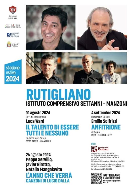 Rutigliano, sabato 10 agosto Luca Ward in «Il talento di essere tutti e nessuno»