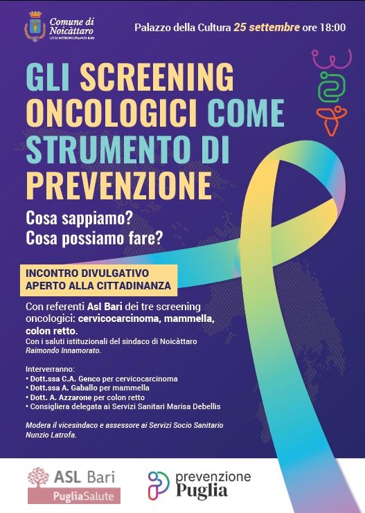 Prevenzione tumori, ASL e Comune di Noicattaro organizzano una giornata di sensibilizzazione dedicata agli screening oncologici